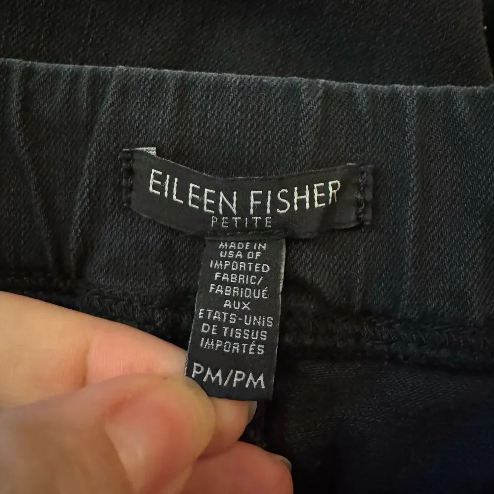 Eileen Fisher Women’s Petite Med Black Mid-Rise Skinny Jeans Stretch Made in USA